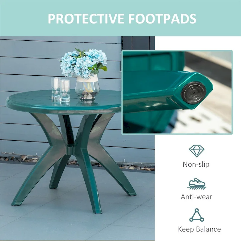 Outsunny Round Plastic Patio Table with Umbrella Hole,Dining Table