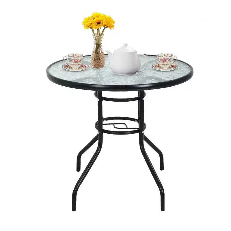 BestMassage Outdoor Table Patio Table Tempered Glass Tabletop with Umbrella Hole