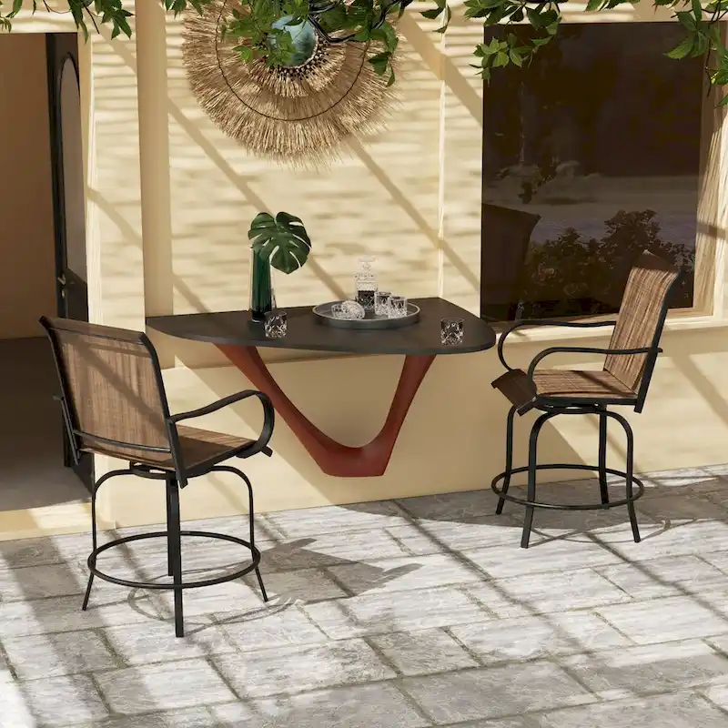 Outdoor 360 Swivel Bar Stools with Armrests, Mesh Fabric (Set of 2)