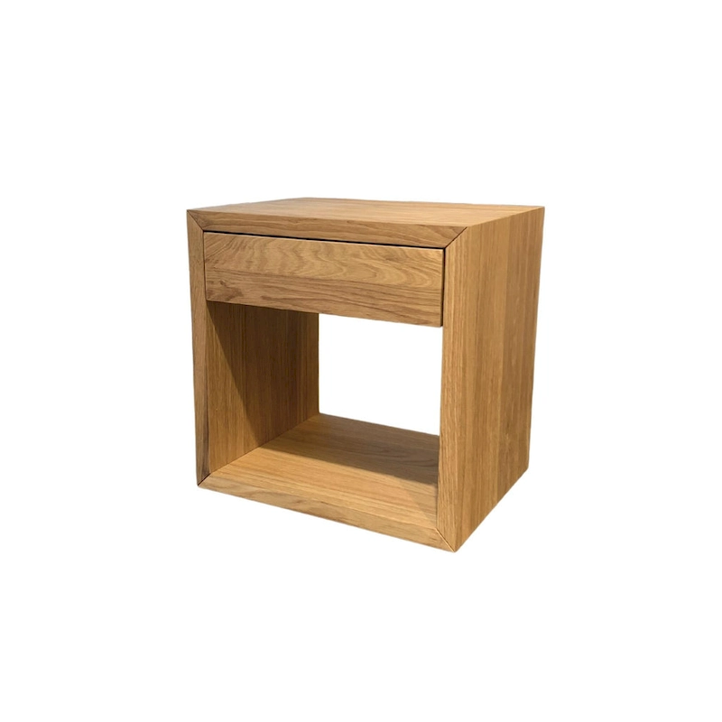 Scandinavian Floating Nightstand with Drawer, Solid Oak - Bedroom Side Table