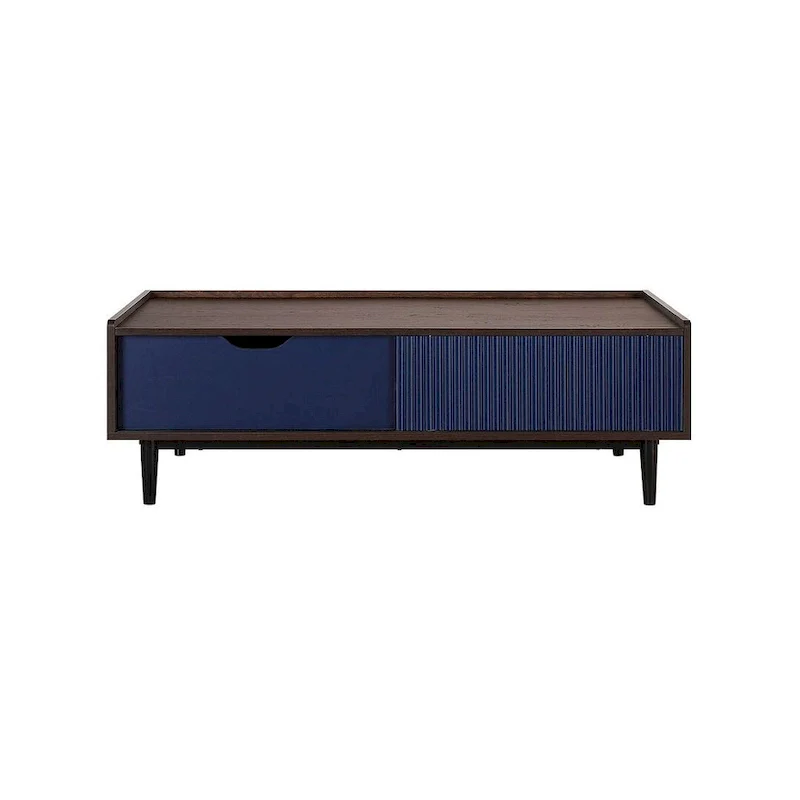 Modern Ribbed Coffee Table with Drawer and Shelf