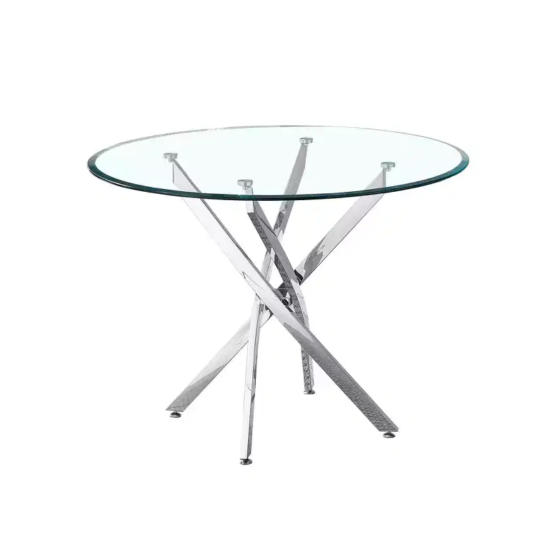 Round Glass Dining Table with Stainless Steel Cross Legs, Modern Glass Kitchen Table, Suitable for Dining Room and Kitchen, Silver.