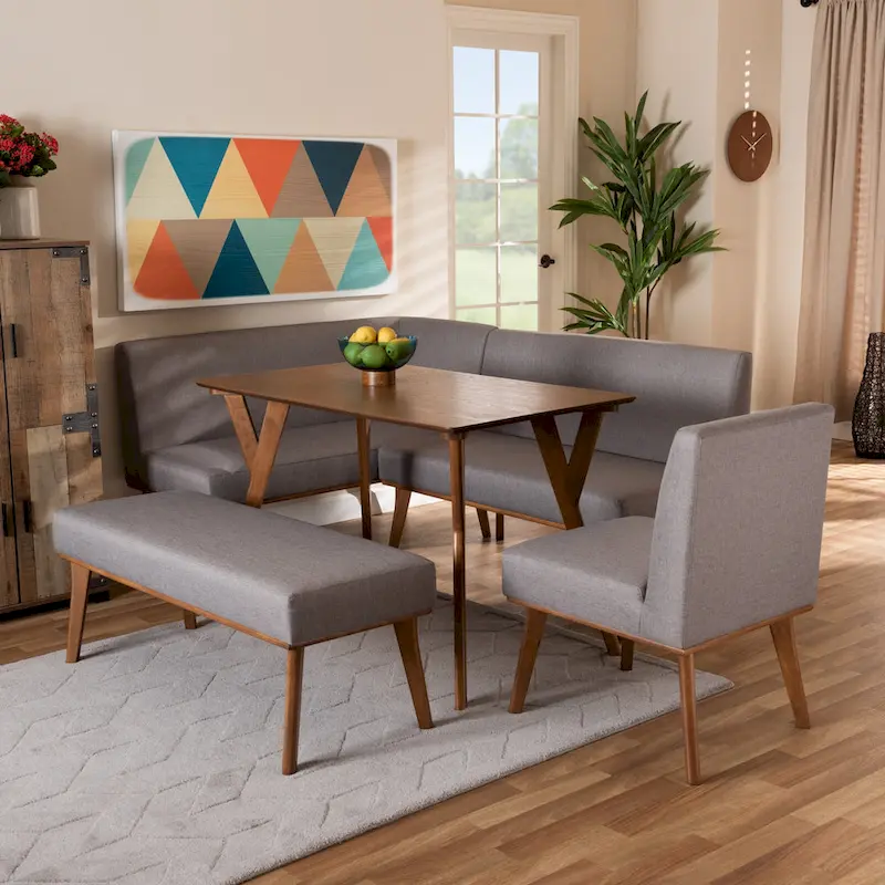 Grey Fabric 5-Piece Corner Dining Nook Set