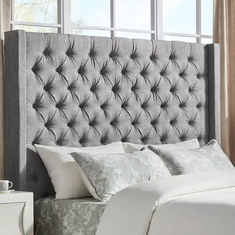 Button-Tufted Wingback Upholstered Headboard – Elegant Bedroom Accent