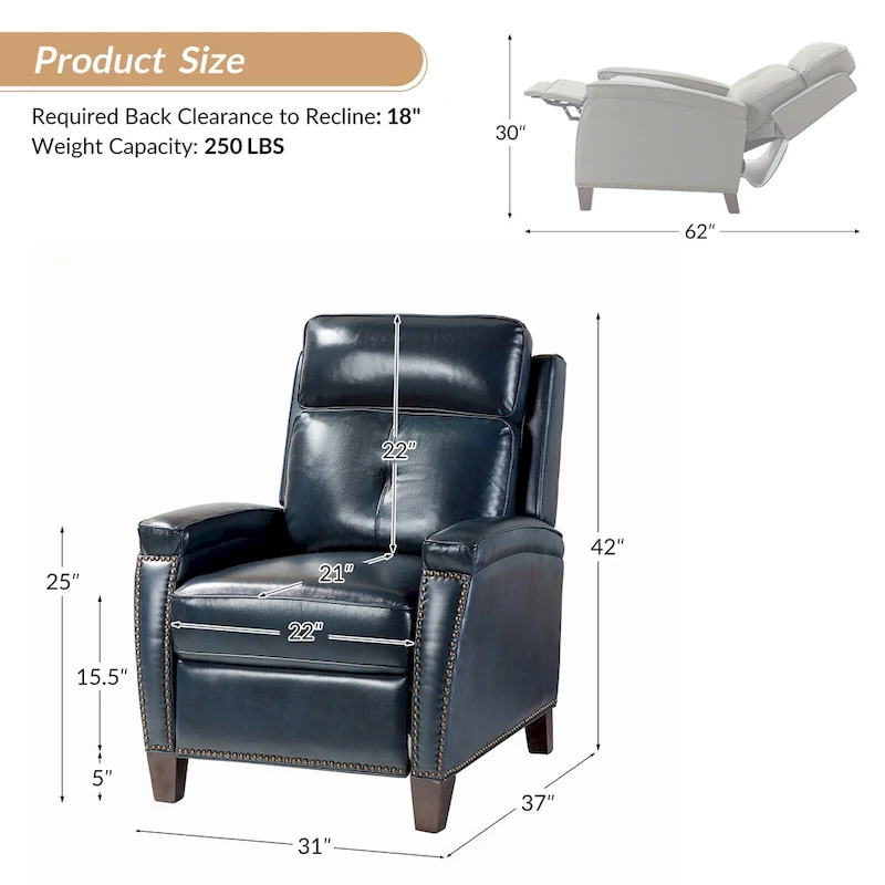 Gaspar Mid-Century Modern Pushback Recliner with Nailhead Trim by HULALA HOME