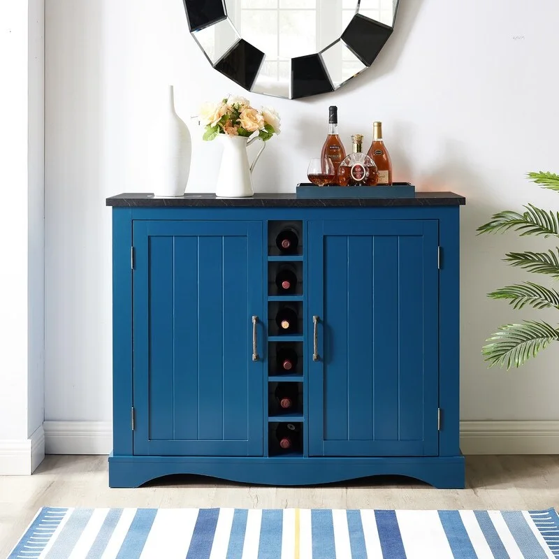 47  Marbling Countertop Buffet Bar Cabinet w/ Glass Holders