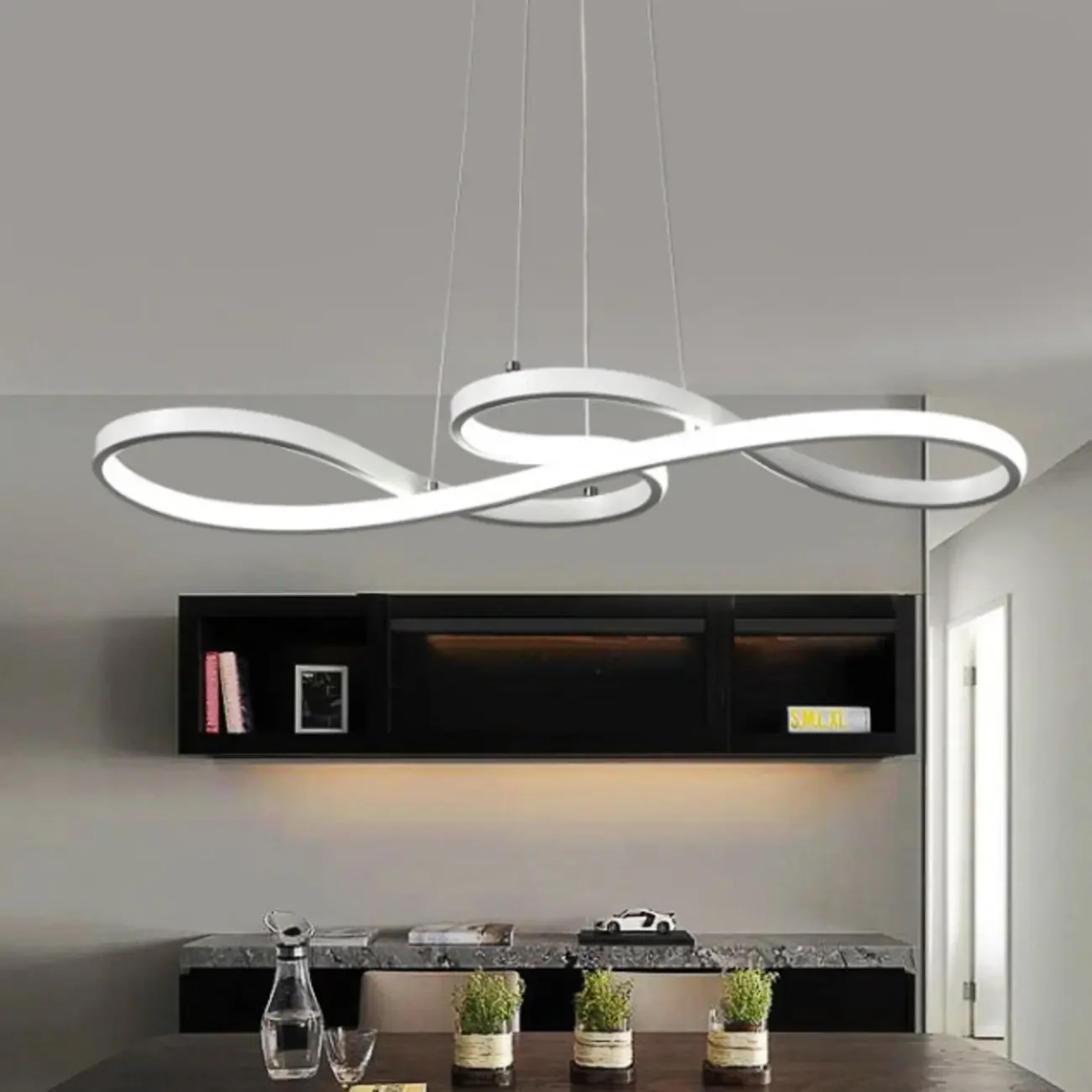 Modern White Linear LED Island Pendant Light with Multi Dimming