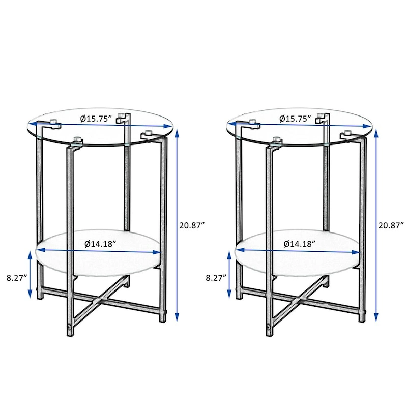 2-Piece Set (Clear) Tempered Glass End Table