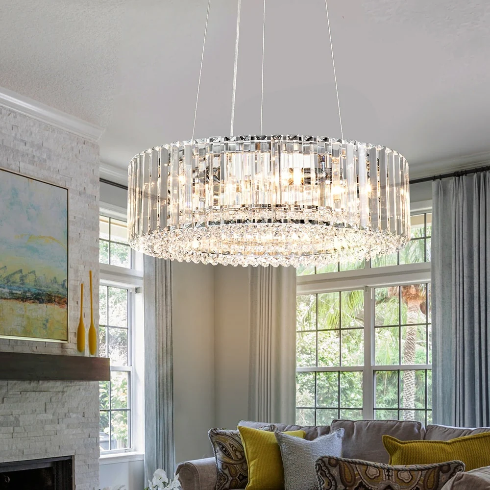 OYIPRO 6/8/12-Light Modern Round Crystal Chandelier Drum Shape Pendant Light for Kitchen Island