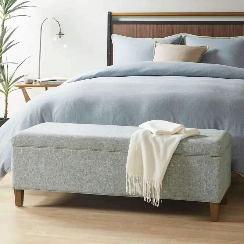 Blue Upholstered Storage Bench 48