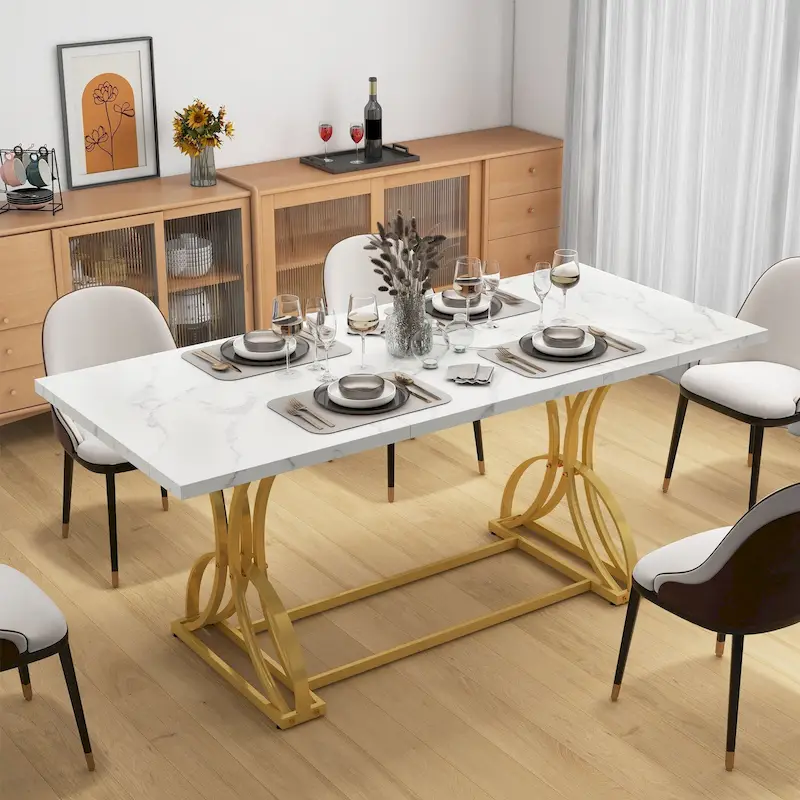 Moasis Farmhouse Rectangular Wood and Metal Dining Table for 6-8 People