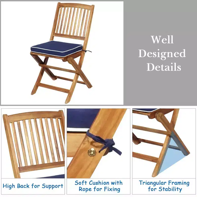 Costway 3PCS Patio Folding Wooden Bistro Set Cushioned Chair Conversation Cushion