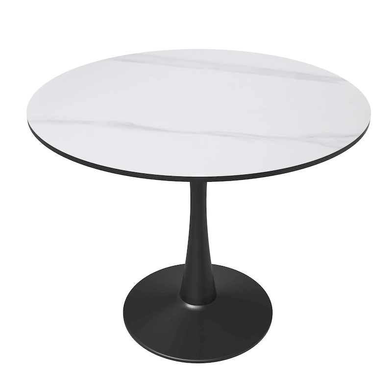 Bristol 32" Round Minimalist Dining Table for 4, Sintered Stone Top & Black Iron Pedestal Base for Kitchen & Dining Room