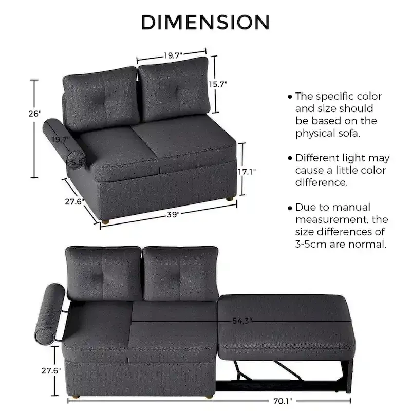 4 in 1 Multi-Function Folding Sofa Folding Bed Single Futon Couch Guest Bed with 2 Throw Pillows