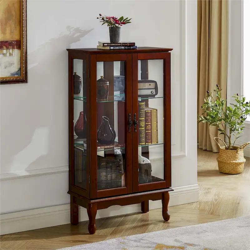Curio Cabinet Lighted Curio Diapaly Cabinet with Adjustable Shelves