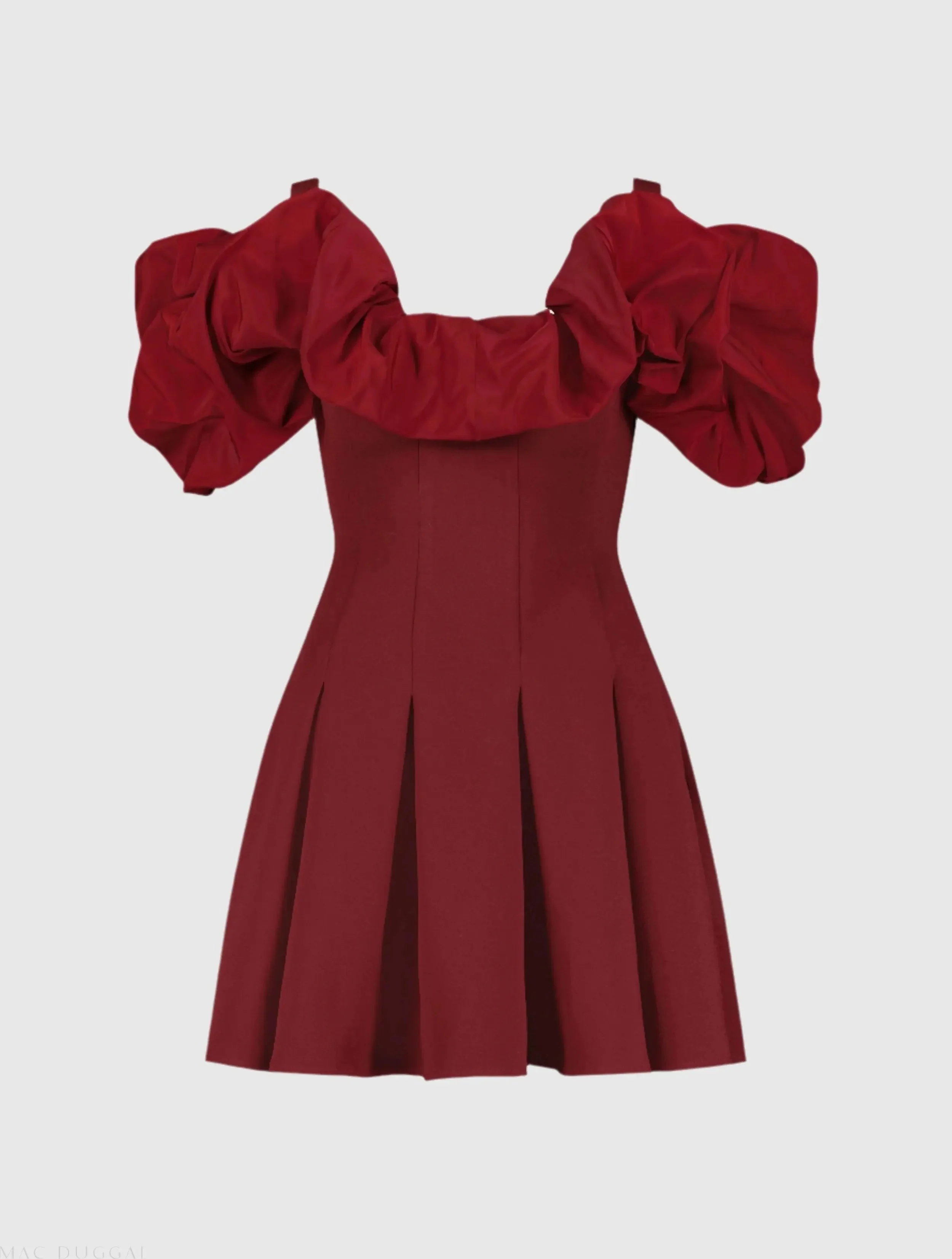 Red Crepe Godet Hem Mini Dress With Faille Ruffle