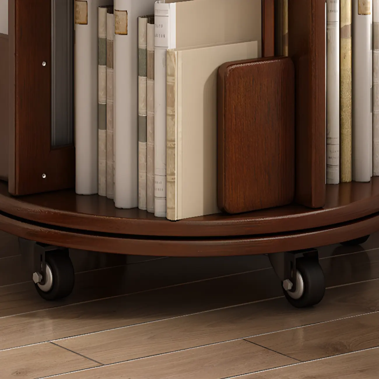 Medium Rotatable Nut-brown Wooden Vertical Bookcase