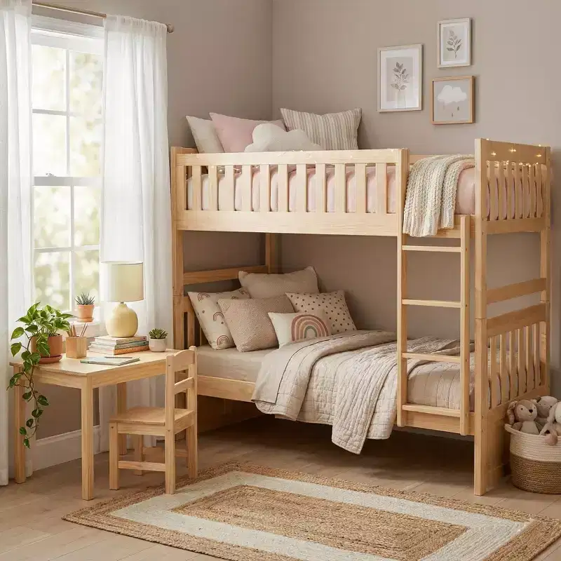 GDFStudio Carter Modern Pine Wood Twin Over Twin Bunk Bed with Ladder and Guard Rails