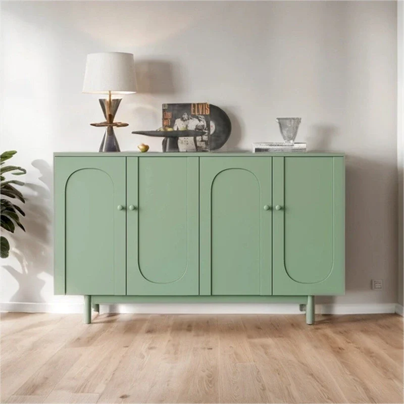 White / Mint Green 4-Door Storage Cabinet, Minimalist Style, Single