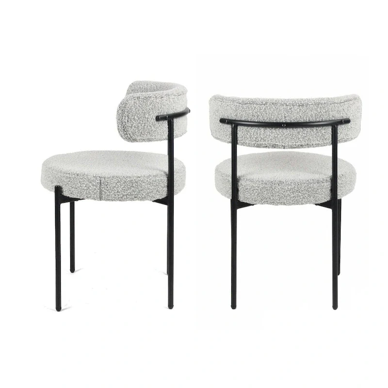 White Boucle Round Dining Chair