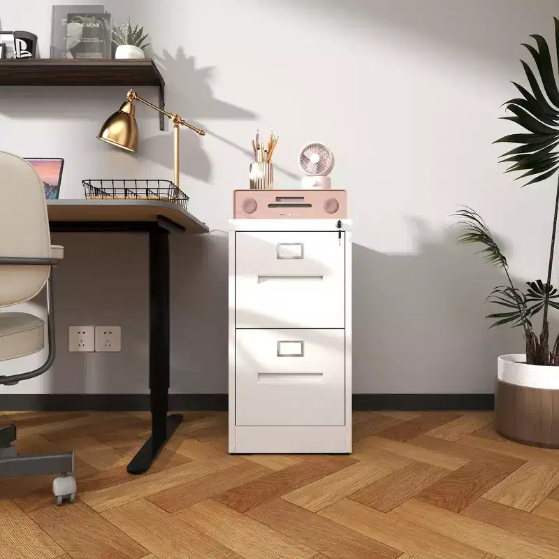 VIYET 28H 2-Drawer White Narrow Metal Vertical File Cabinet with Lock, Steel Filing Cabinet for Home Office(Assembly Required)