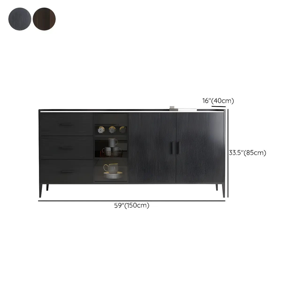 Modern Wooden Sideboard with Cabinets & Wine Rack