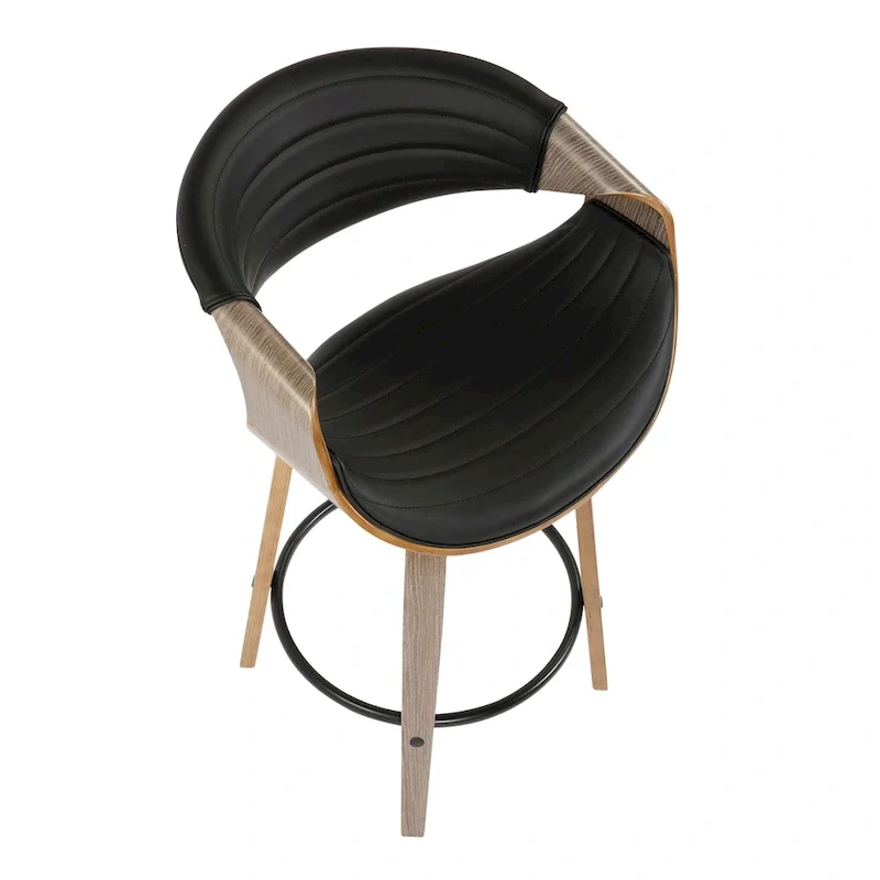Faux Leather Counter Stool with Bent Wood Legs & Round Footrest (Set of 2)