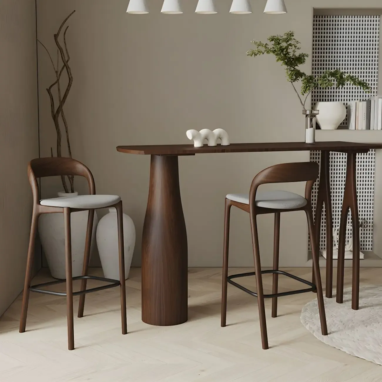 Mid-Century Modern Wood Faux Leather Bar Stool