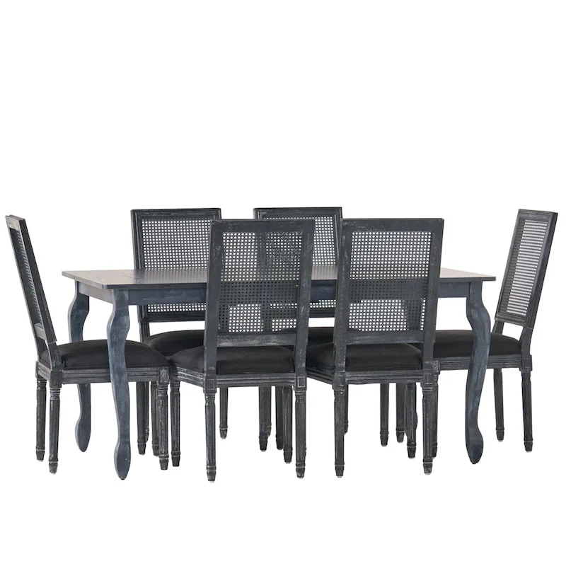 Regan Wood and Cane Upholstered Expandable 7 Piece Dining Set by Christopher Knight Home