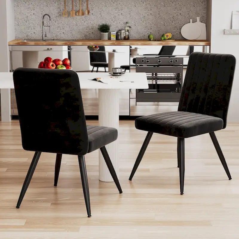 Black Dining Chairs Set of 2, Velevt Dining Room Chairs Upholstered Armless Chairs Kitchen Side Chairs