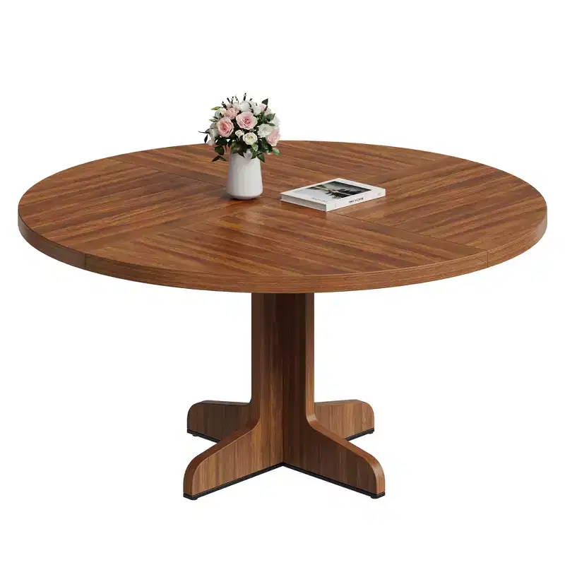47 Round Dining Table for 4 with Curved Leg, Golden Nanmu Furniture, Wood Farmhouse Pedestal Circle Dinner Table, Kitchen & Dining Room Living Room
