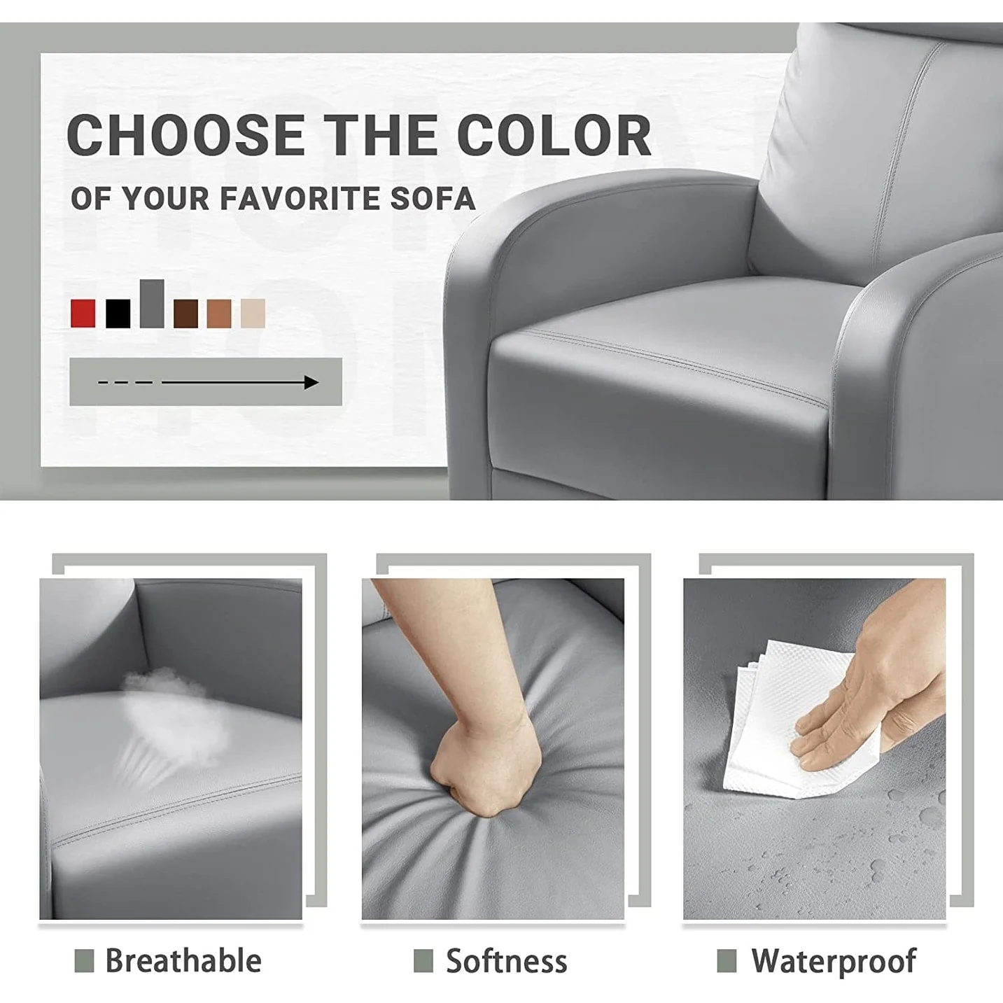 Furniwell PU Leather Sofa Recliner with Padded Seat and Backrest.