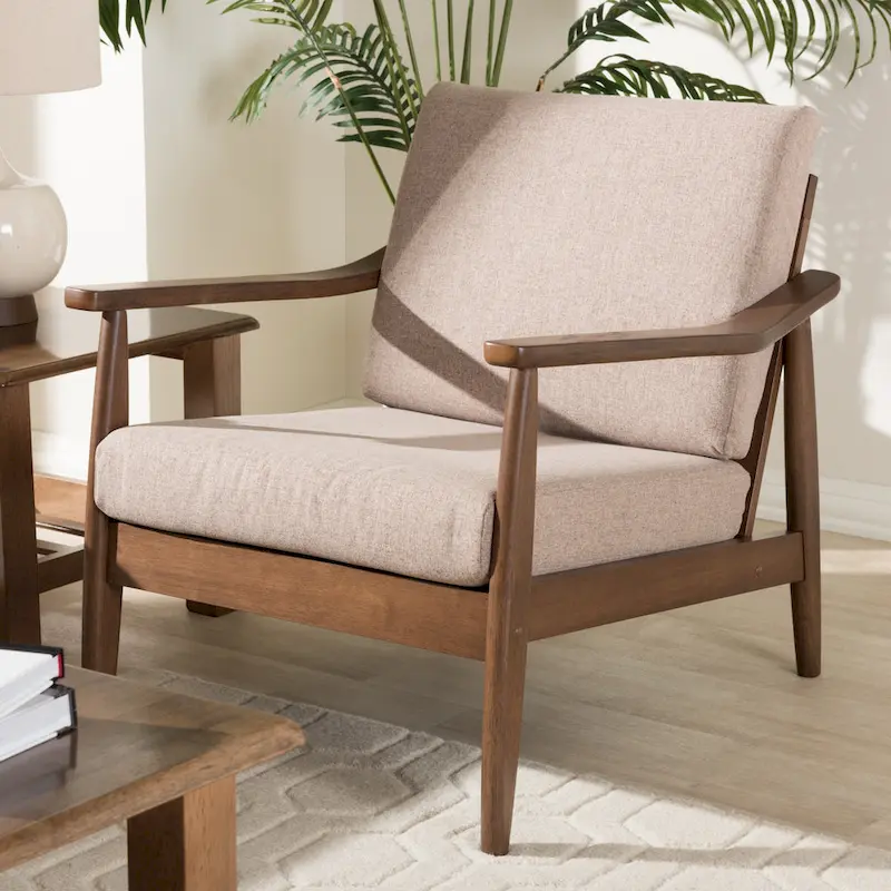 Mid-Century Lounge Chair with Solid Wood Legs and Upholstered Seat
