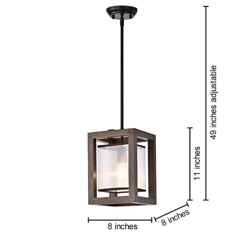 Alina 1 Light Antique Black Metal Natural Wood Fabric Shade Pendant Chandelier