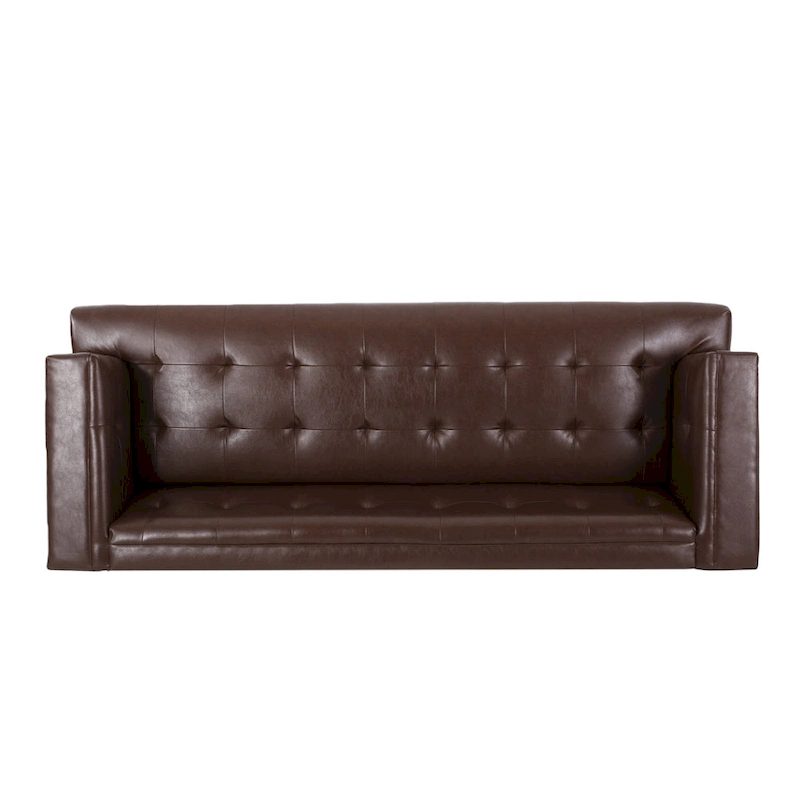 Dark Brown 80.75 Modern Button Tufted 3-Seater Sofa with Wood Legs