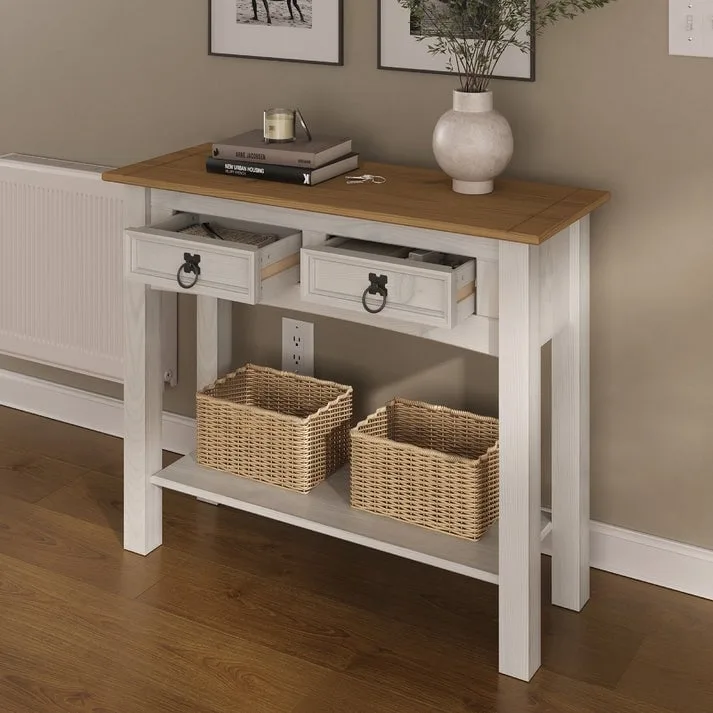 Wood Hall Table Console with 2 Drawers