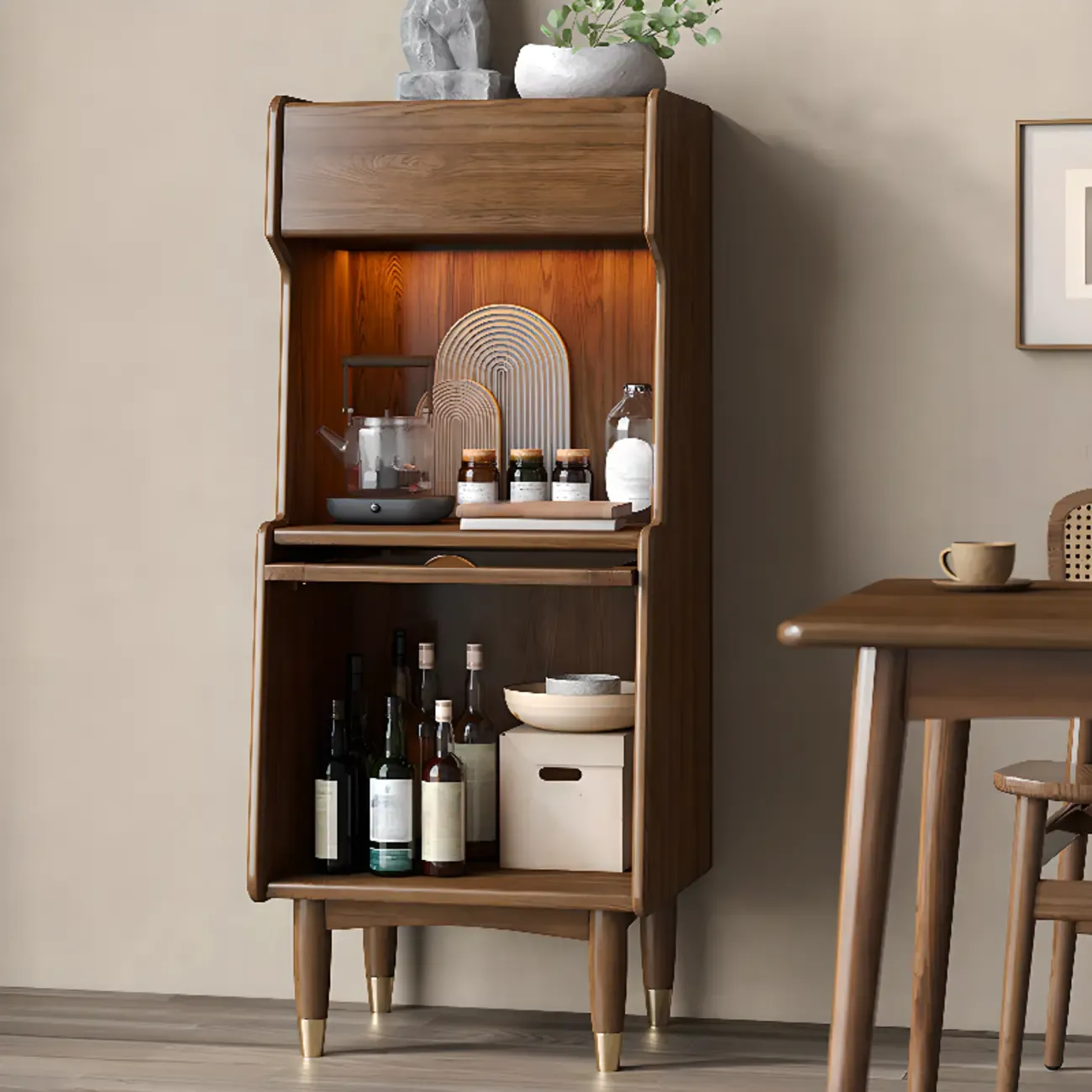 Modern Wooden Brown Wine Cabinet for Living Room Display