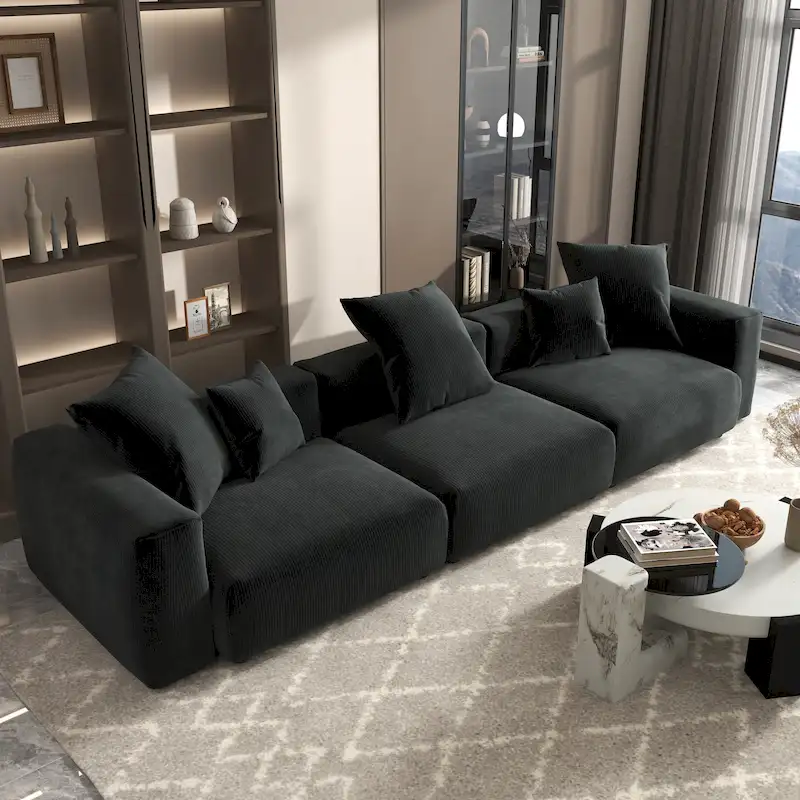 142 Contemporary Corduroy Sectional Sofa Classic Deep Couch