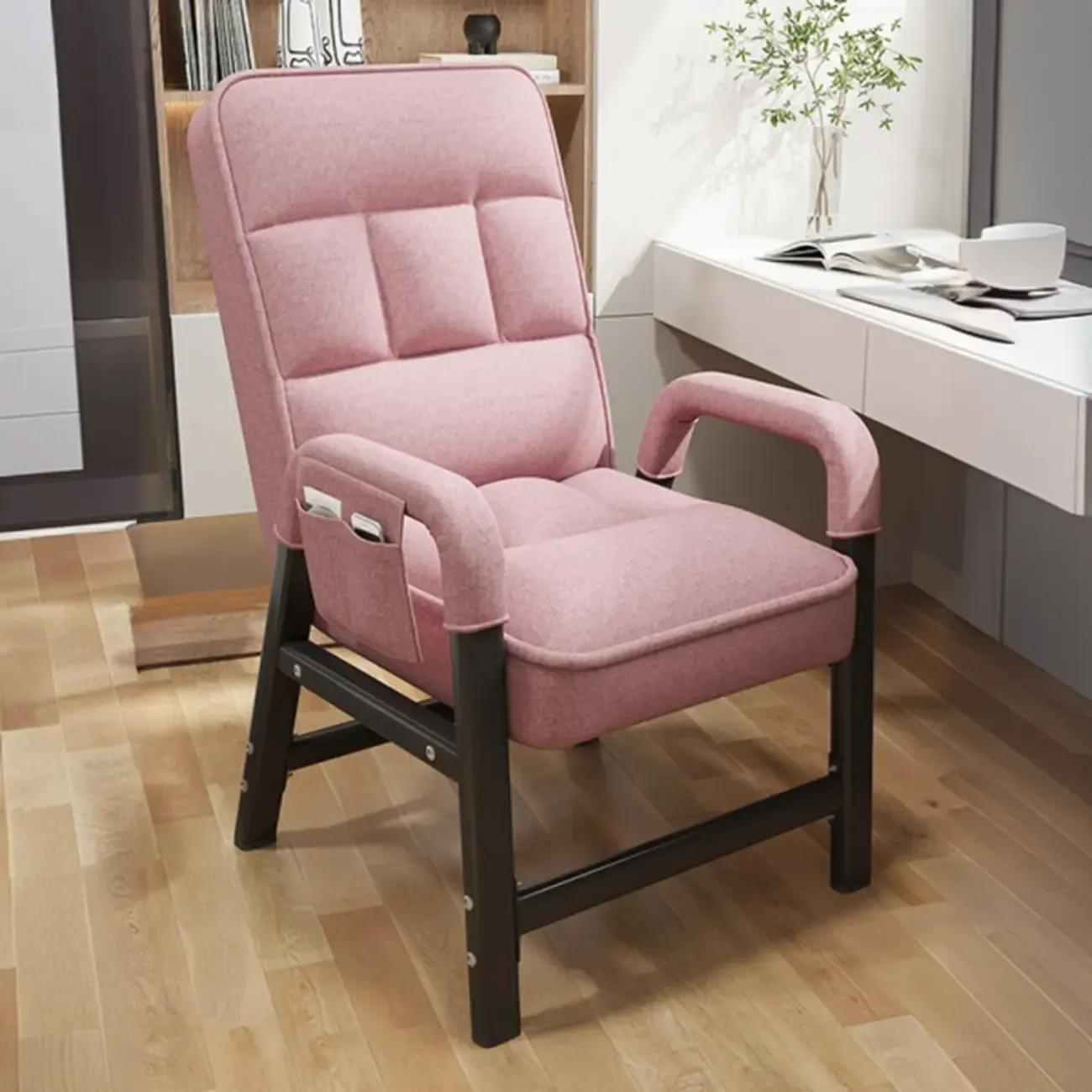 Modern Grey Upholstered 4-Leg Office Chair