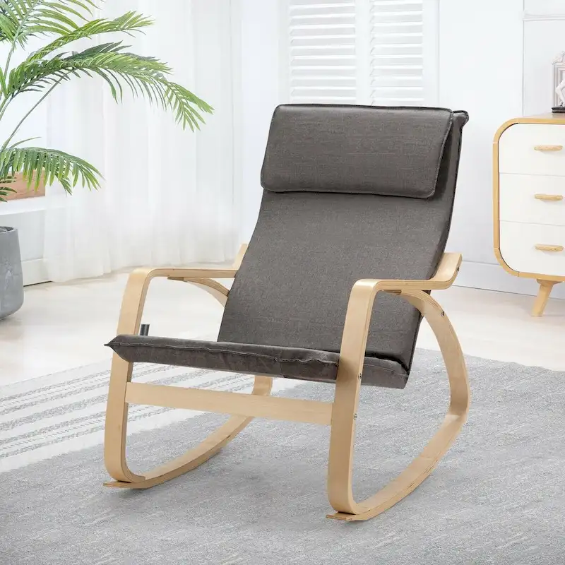 Modern Bentwood Rocking Chair Fabric Upholstered Relax Rocker Lounge Chair