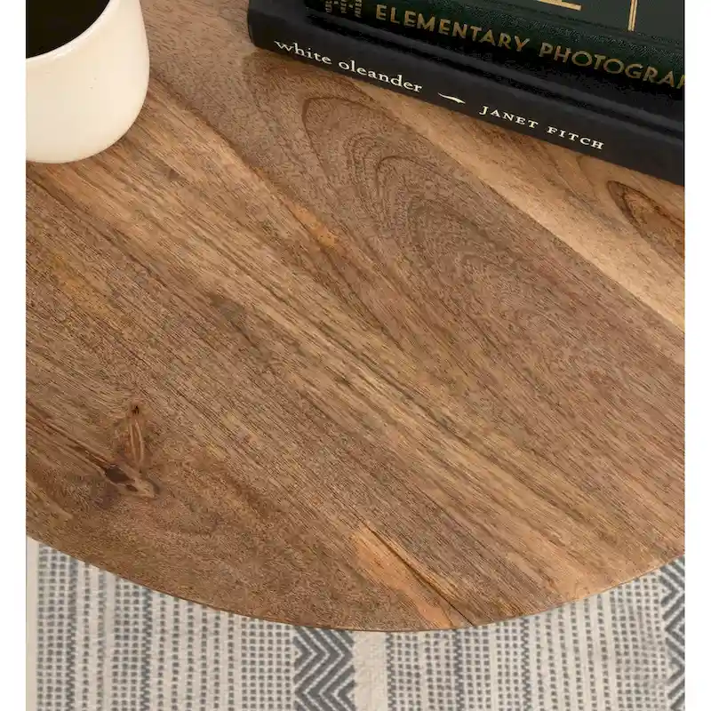 Natural Wood Round Side Table - Midcentury Modern Style
