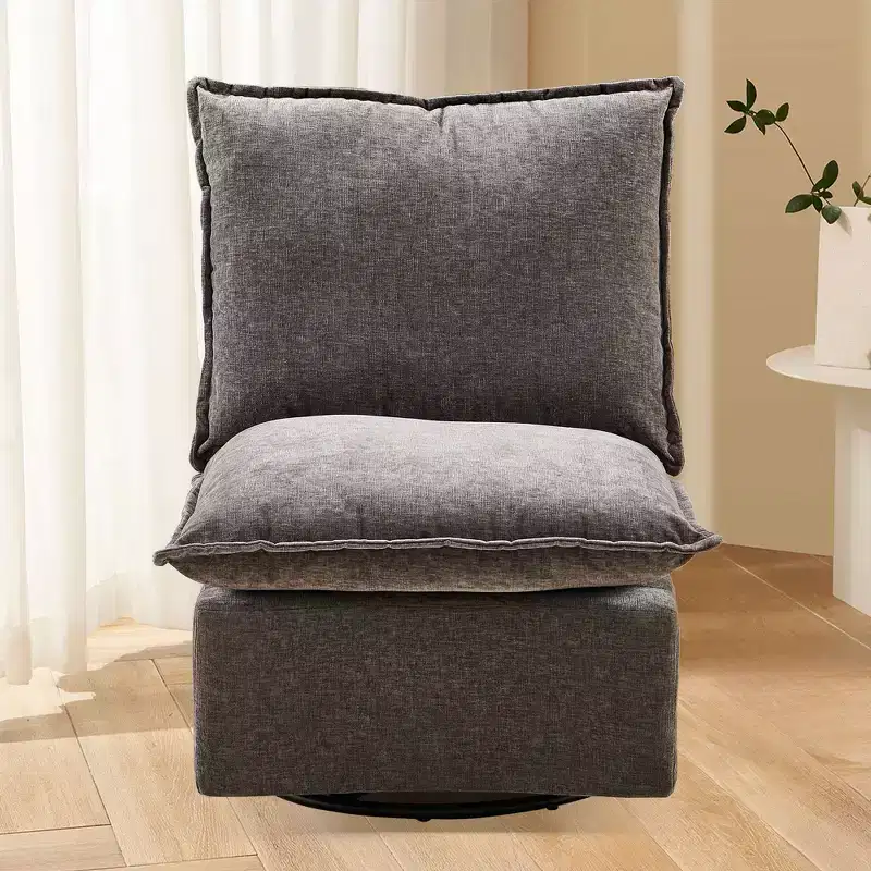 Okak Chenille 360 Degree Accent Swivel Chair with Removable Cushion Comfy Upholstered Single Sofa for Living Room Office Lounge