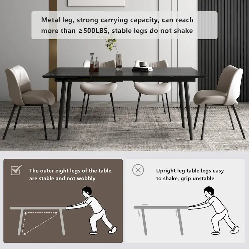 62.9 inch to 94.4 inch Extendable Dining Table Set with Sintered Stone Top 6 Chairs