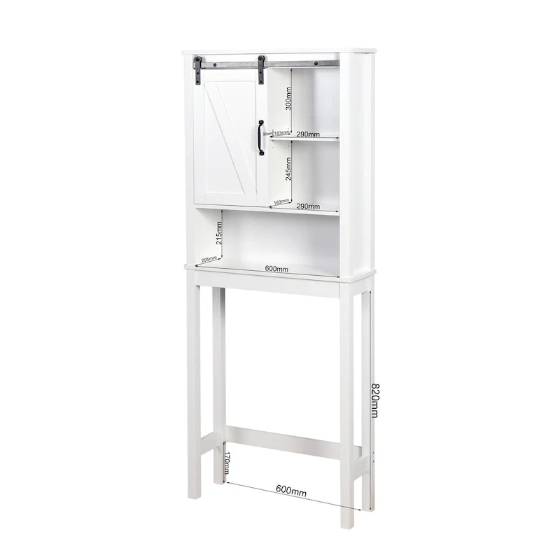 Over-the-Toilet Storage Cabinet With Adjustable Shelves and A Barn Door