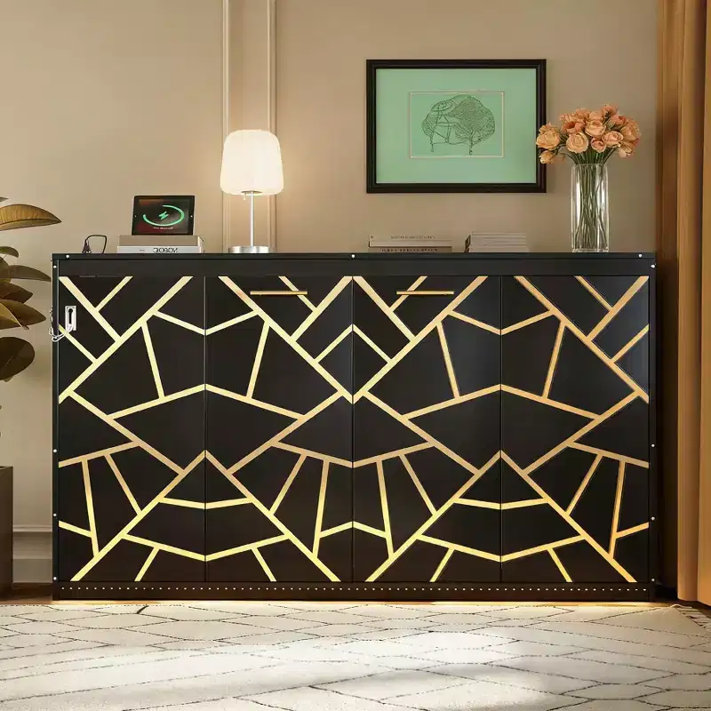 Luxystar Modern Murphy Bed with Trendy Printed Pattern, Under-Bed Lighting and Outlet