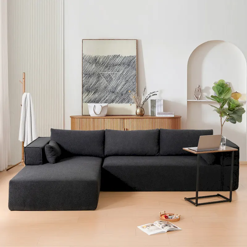 L-Shaped Modular Sectional Sofa with Side Table, Chaise, Wide Seat