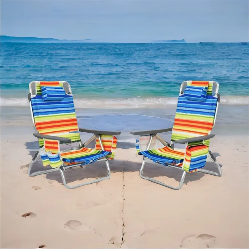 Adjustable Backrest Folding Beach Chair with Pillow