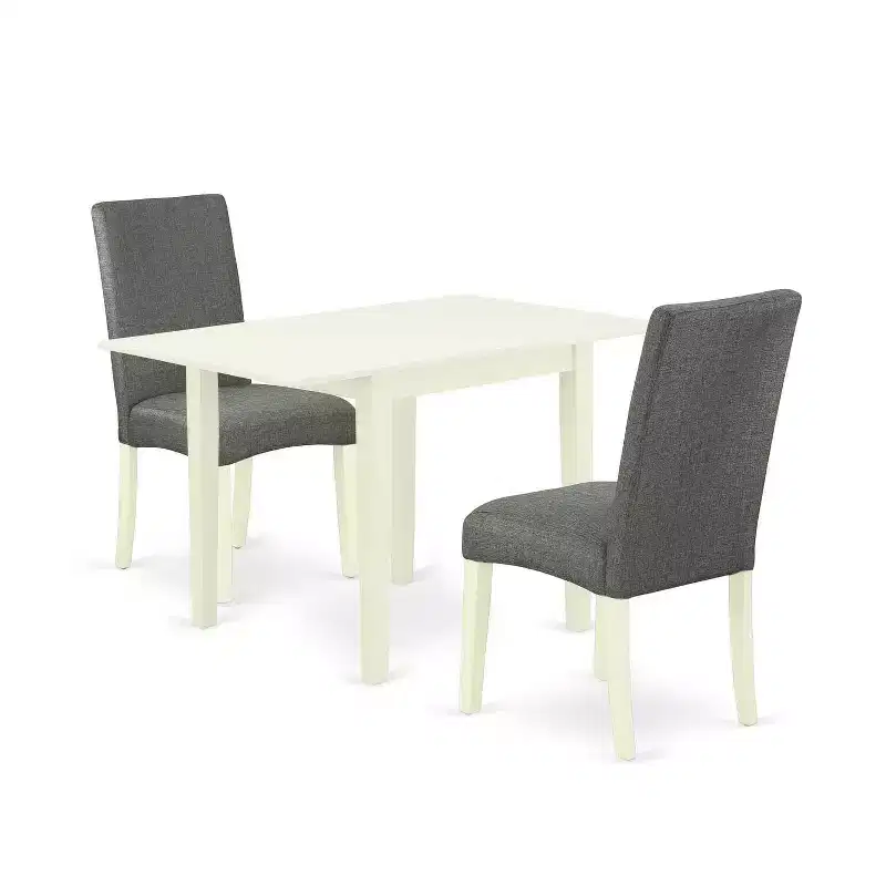HomeStock 3-Piece Linen White Finish Solid Wood Top Dining Table Set