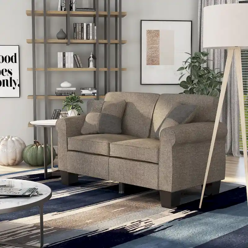 Contemporary Linen Fabric Padded Loveseat by Furniture of America