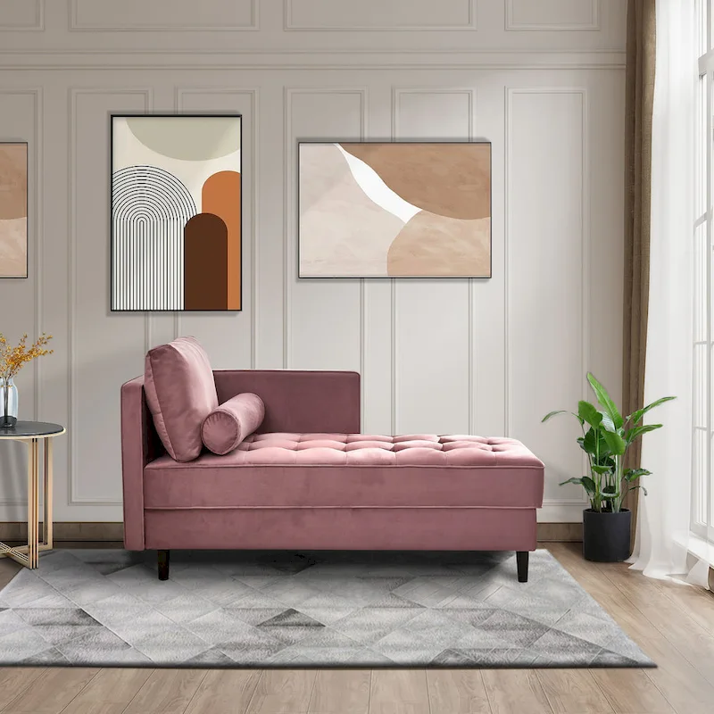 Velvet Chaise Lounge Chair with Channel Tufting